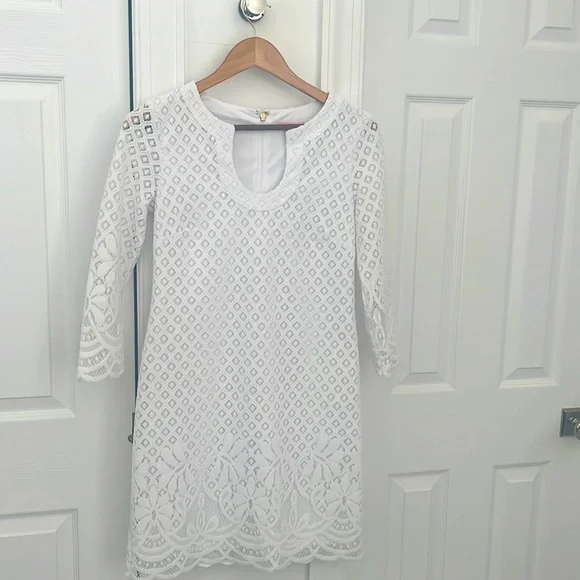 white christmas dresses Lilly Pulitzer Alivia Dress (Resort White Sea Spray Eyelet) (Size 8) main image 1